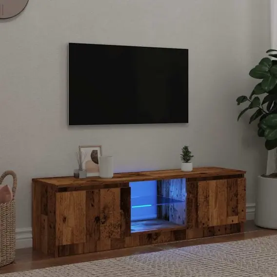Oferta limitowana Szafka pod TV z oświetleniem LED, stare drewno, 140x40x35,5 cm Lumarko! - Hurtownia wielobranżowa Lumarko