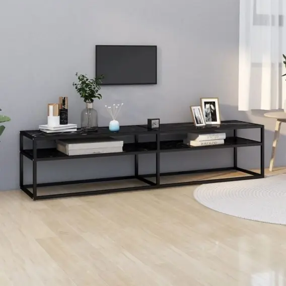 Szafka pod TV, czarny marmur, 180x40x40,5 cm, szkło hartowane Lumarko! - Hurtownia wielobranżowa Lumarko Do wyczerpania zapasów