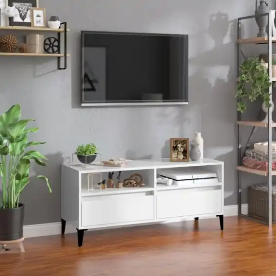 Szafka pod TV, wysoki połysk, biała, 100x34,5x44,5 cm Lumarko! - Hurtownia wielobranżowa Lumarko Taniej