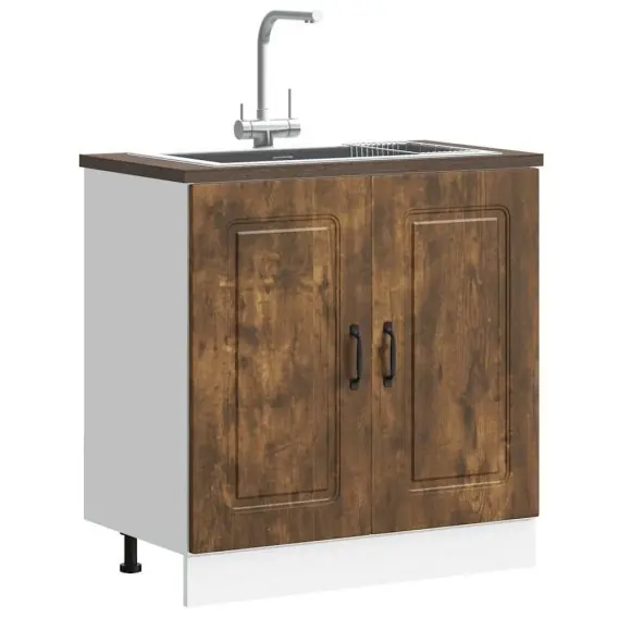 Super okazja Szafka pod zlewozmywak, Kalmar, przydymiony dąb, 80x46x81,5 cm Lumarko! - Hurtownia wielobranżowa Lumarko