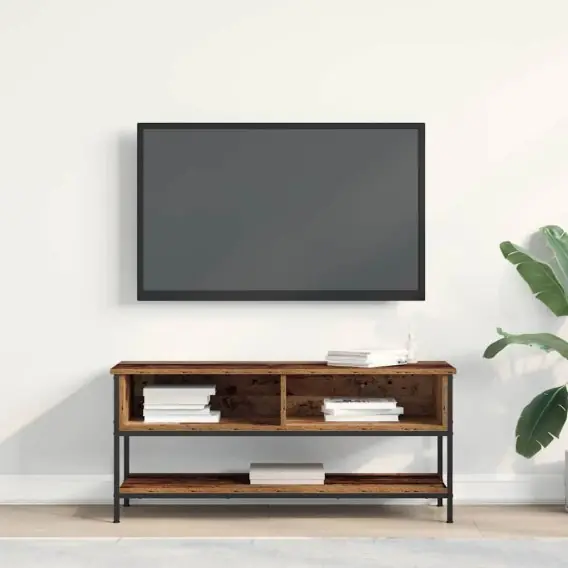 Oferta czasowa Szafka RTV Stare Drewno 100x35x45 cm Z materiału drewnopodobnego i stali Lumarko! - Hurtownia wielobranżowa Lumarko