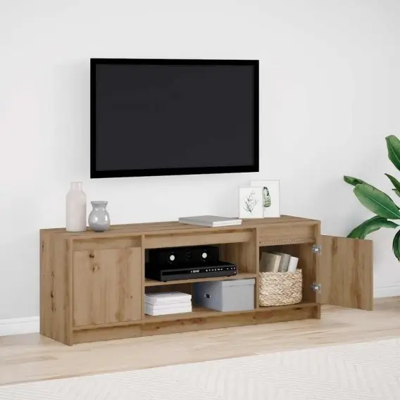 Bezpieczna płatność Szafka RTV z LED w Artisan Oak 139.5x34x50 cm, z drewna inżynieryjnego Lumarko! - Hurtownia wielobranżowa Lumarko