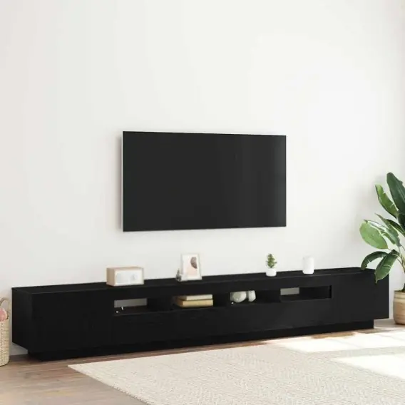 Szafka RTV z LEDami Czarny Dąb 260x35x40 cm Drewno inżynieryjne Lumarko! - Hurtownia wielobranżowa Lumarko Wysoka jakość