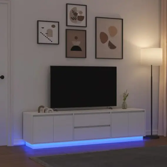 Szafka RTV z oświetleniem LED Biała 193,5x41x50 cm Lumarko! - Hurtownia wielobranżowa Lumarko Oferta limitowana