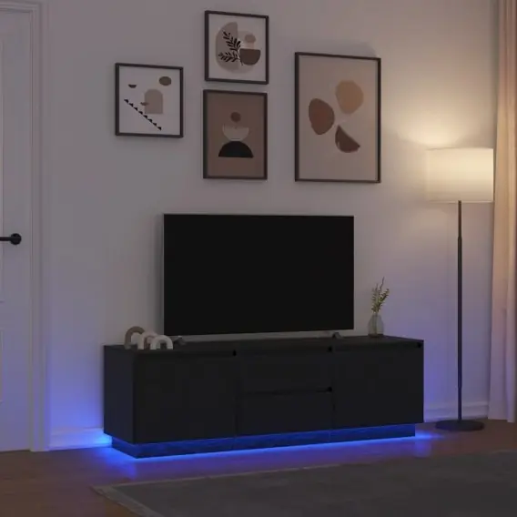 Hit sprzedaży Szafka RTV z oświetleniem LED Czarny Dąb 160,5x41x50 cm Lumarko! - Hurtownia wielobranżowa Lumarko