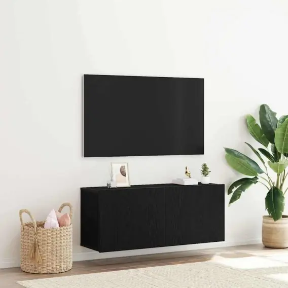 Zamów teraz Szafka TV na Ścianę Czarny Dąb 100x30x41 cm Drewno inżynieryjne Lumarko! - Hurtownia wielobranżowa Lumarko
