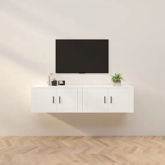 Premium Wiszące szafki telewizyjne, 2 szt., białe, 80x34,5x40 cm Lumarko! - Hurtownia wielobranżowa Lumarko
