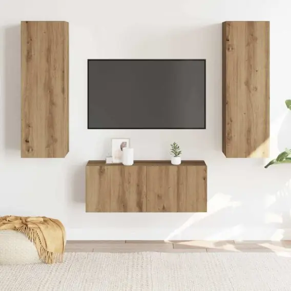 Cena promocyjna Wiszące szafki telewizyjne, 3 szt., dąb artisan - Hurtownia wielobranżowa Lumarko