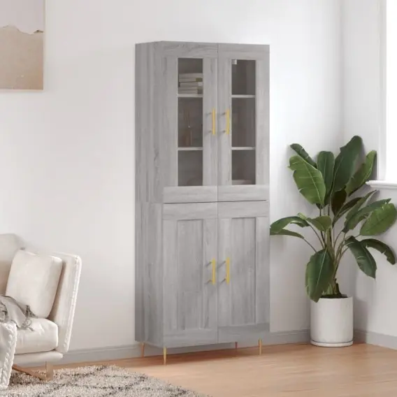 Łatwy zwrot Witrynka szary dąb sonoma 69,5x34x180cm materiał drewnopochodny Lumarko! - Hurtownia wielobranżowa Lumarko