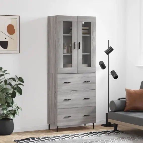 Witrynka szary dąb sonoma 69,5x34x180cm materiał drewnopochodny Lumarko! - Hurtownia wielobranżowa Lumarko Popularny