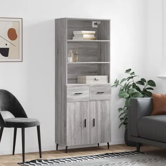 Witrynka szary dąb sonoma 69,5x34x180cm materiał drewnopochodny Lumarko! - Hurtownia wielobranżowa Lumarko Kup online