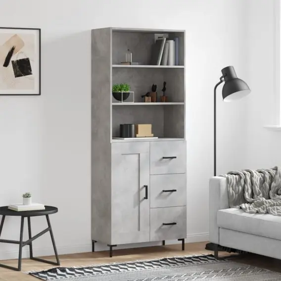 Premium Witrynka, szarość betonu 69,5x34x180 cm materiał drewnopochodny Lumarko! - Hurtownia wielobranżowa Lumarko
