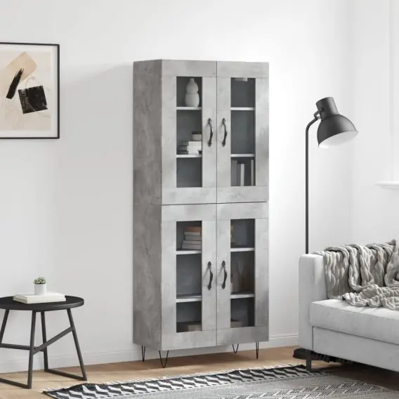 Tani Witrynka, szarość betonu 69,5x34x180 cm materiał drewnopochodny - Hurtownia wielobranżowa Lumarko