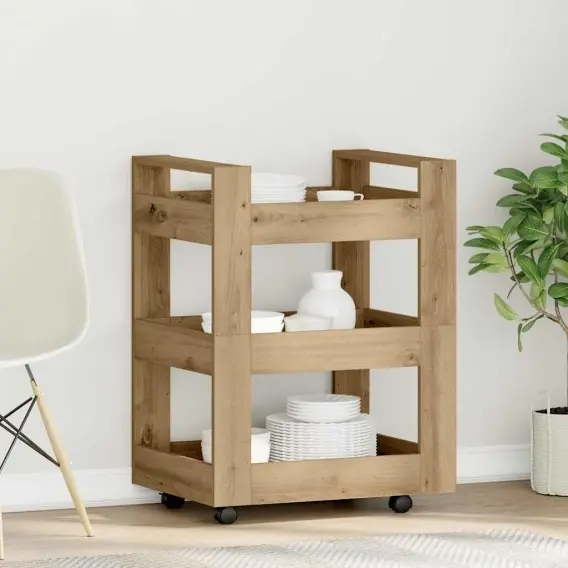 Wózek kuchenny dąb rzemieślniczy 60x45x80 cm z materiału inżynieryjnego Lumarko! - Hurtownia wielobranżowa Lumarko Promocja