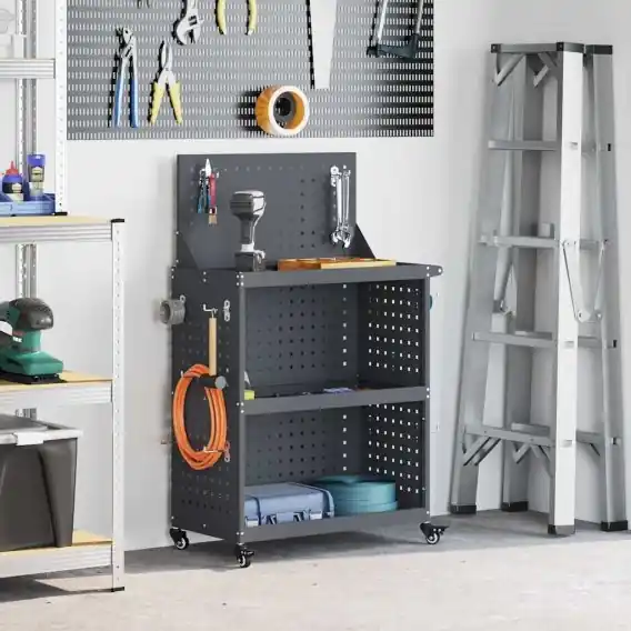 Popularny Wózek narzędziowy z półką z kołem Antracyt 65 x 35 x 111 cm Lumarko! - Hurtownia wielobranżowa Lumarko
