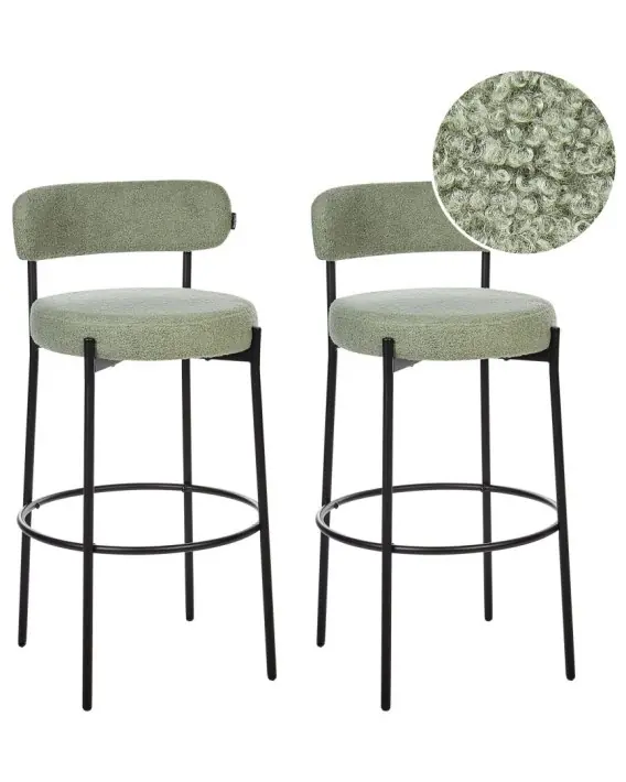 Wyjątkowa oferta Zestaw 2 krzeseł barowych ALLISON Boucle Jasnozielony Lumarko