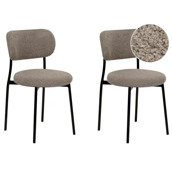 Wyjątkowa oferta Zestaw 2 krzeseł do jadalni CASEY Boucle Beżowoszary Lumarko