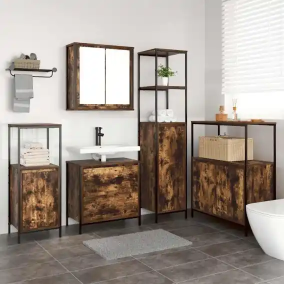 Kup teraz Zestaw mebli łazienkowych 5 pcs Brązowy Materiał drewnopochodny - Hurtownia wielobranżowa Lumarko
