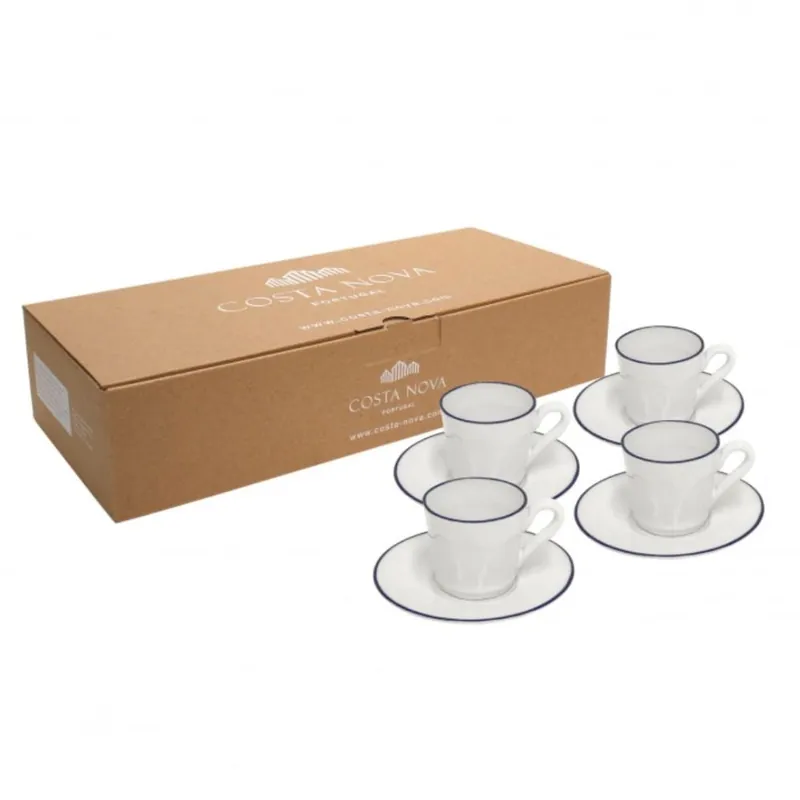 Zestaw 4 filiżanek /spodek ,0,08 ml, White and Blue, Beja Nowość