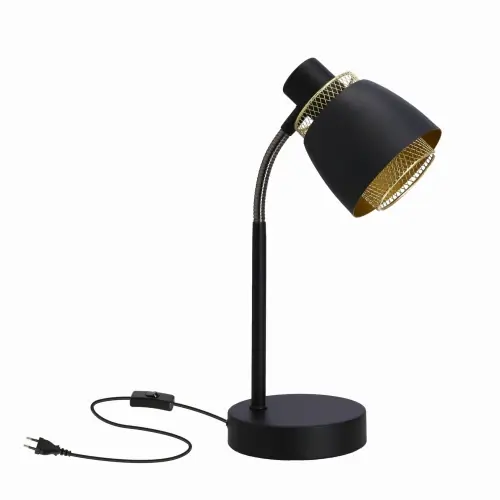 Bezpieczne zakupy ALEKSANDRIA Lampa Stołowa Czarny 1x40W E14 Klosz Czarny+złoty