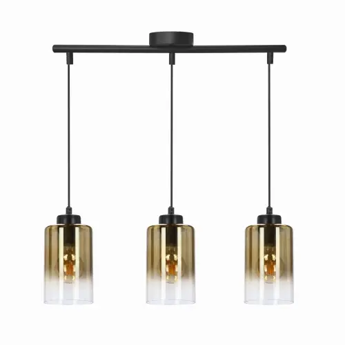 Łatwy zwrot ASPRA Lampa Wisząca Czarny 3x60W E27 Klosz Bursztynowy