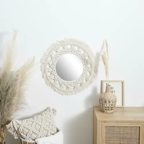 Fernity Lustro Macrama 55cm beżowe z plecioną ramą Szybka wysyłka