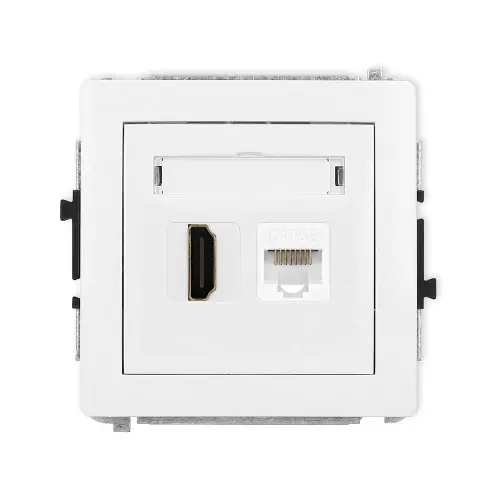 Mechanizm gniazda pojedynczego HDMI 2.0, 4K + gniazda komp. poj. 1xRJ45, kat. 5e, 8-stykowy Karlik DECO biały mat 25DGHK-45e Łatwy zwrot