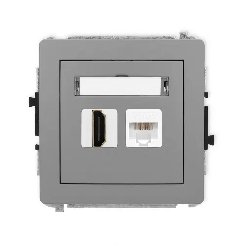 Ostatnie sztuki Mechanizm gniazda pojedynczego HDMI 2.0, 4K + gniazda komp. poj. 1xRJ45, kat. 5e, 8-stykowy Karlik DECO szary mat 27DGHK-45e