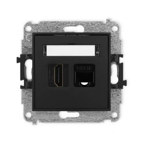 Zamów dziś Mechanizm gniazda pojedynczego HDMI 2.0, 4K + gniazda komp. poj. 1xRJ45, kat. 5e, 8-stykowy Karlik ICON czarny mat 12IGHK-45e
