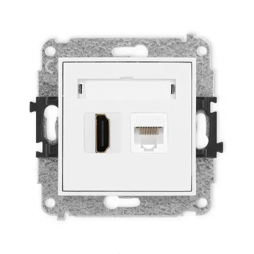 Mechanizm gniazda pojedynczego HDMI 2.0, 4K + gniazda komp. poj. 1xRJ45, kat. 5e, 8-stykowy Karlik MINI biały mat 25MGHK-45e Rabat
