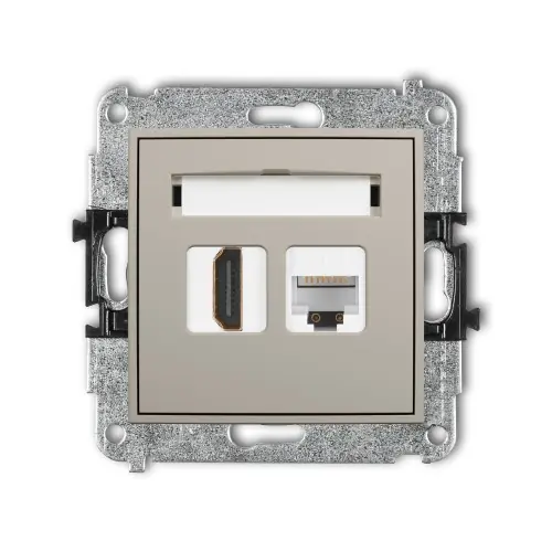 Mechanizm gniazda pojedynczego HDMI 2.0, 4K + gniazda komp. poj. 1xRJ45, kat. 5e, 8-stykowy Karlik MINI taupe 60MGHK-45e Bestseller