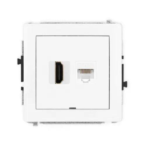 Tylko do końca tygodnia Mechanizm gniazda pojedynczego HDMI 2.0, 4K + gniazda komp. poj. 1xRJ45, kat. 5e, 8-stykowy, bez pola opisowego Karlik DECO biały mat 25DGHKBO-45e
