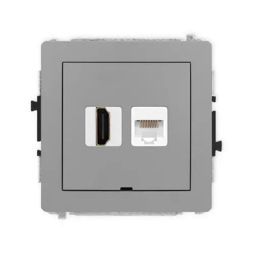 Hit sprzedaży Mechanizm gniazda pojedynczego HDMI 2.0, 4K + gniazda komp. poj. 1xRJ45, kat. 5e, 8-stykowy, bez pola opisowego Karlik DECO szary mat 27DGHKBO-45e
