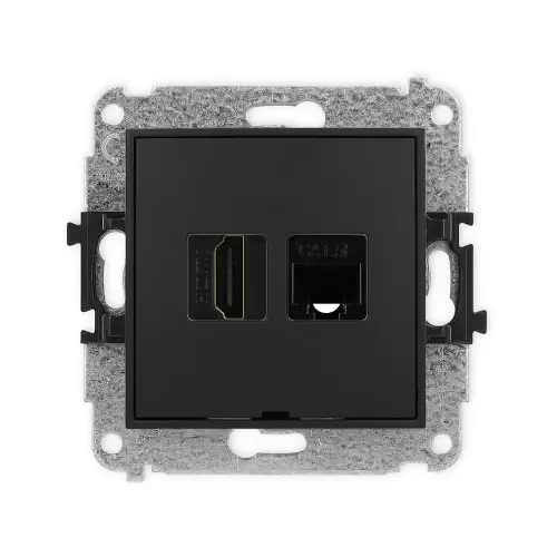 Mechanizm gniazda pojedynczego HDMI 2.0, 4K + gniazda komp. poj. 1xRJ45, kat. 5e, 8-stykowy, bez pola opisowego Karlik ICON czarny mat 12IGHKBO-45e Oferta limitowana