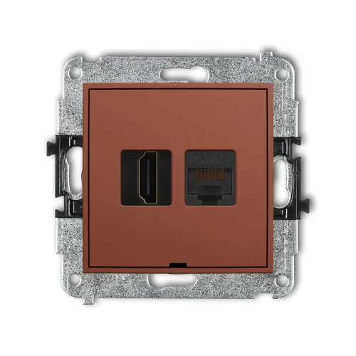 Nie przegap Mechanizm gniazda pojedynczego HDMI 2.0, 4K + gniazda komp. poj. 1xRJ45, kat. 5e, 8-stykowy, bez pola opisowego Karlik ICON terakota 63IGHKBO-45e
