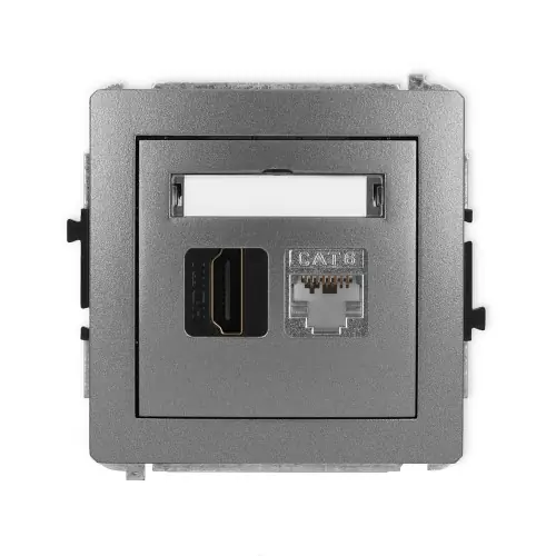 Mechanizm gniazda pojedynczego HDMI 2.0, 4K + gniazda komp. poj. 1xRJ45, kat. 6, ekranowany, 8-stykowy Karlik DECO grafitowy 11DGHK-46 Niska cena