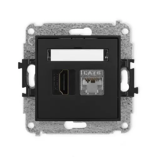 Niska cena Mechanizm gniazda pojedynczego HDMI 2.0, 4K + gniazda komp. poj. 1xRJ45, kat. 6, ekranowany, 8-stykowy Karlik ICON czarny mat 12IGHK-46