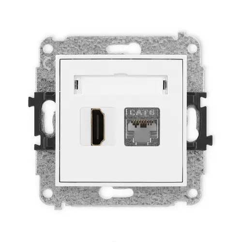 Mechanizm gniazda pojedynczego HDMI 2.0, 4K + gniazda komp. poj. 1xRJ45, kat. 6, ekranowany, 8-stykowy Karlik MINI biały MGHK-46 Okazja