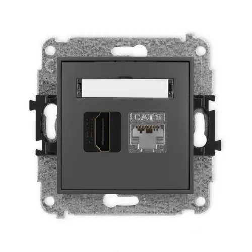 Mechanizm gniazda pojedynczego HDMI 2.0, 4K + gniazda komp. poj. 1xRJ45, kat. 6, ekranowany, 8-stykowy Karlik MINI grafitowy mat 28MGHK-46 Kup teraz