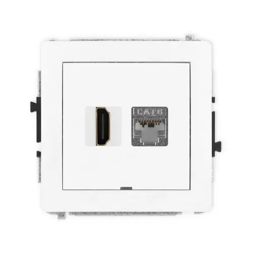 Mechanizm gniazda pojedynczego HDMI 2.0, 4K + gniazda komp. poj. 1xRJ45, kat. 6, ekranowany, 8-stykowy, bez pola opisowego Karlik DECO biały DGHKBO-46 Taniej