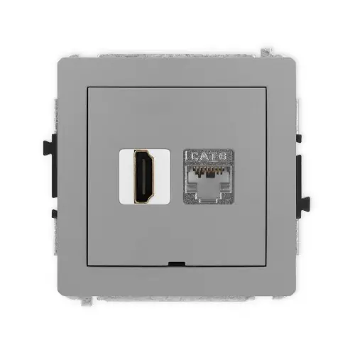 Wybór klientów Mechanizm gniazda pojedynczego HDMI 2.0, 4K + gniazda komp. poj. 1xRJ45, kat. 6, ekranowany, 8-stykowy, bez pola opisowego Karlik DECO szary mat 27DGHKBO-46