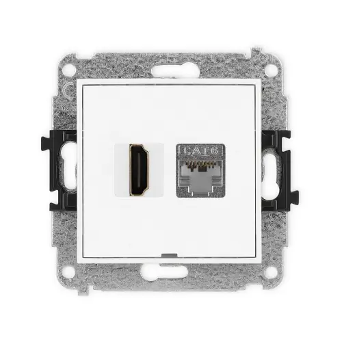 Szybka dostawa Mechanizm gniazda pojedynczego HDMI 2.0, 4K + gniazda komp. poj. 1xRJ45, kat. 6, ekranowany, 8-stykowy, bez pola opisowego Karlik ICON biały IGHKBO-46