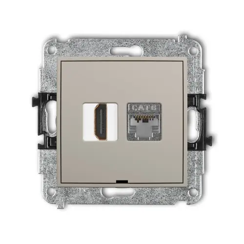 Mechanizm gniazda pojedynczego HDMI 2.0, 4K + gniazda komp. poj. 1xRJ45, kat. 6, ekranowany, 8-stykowy, bez pola opisowego Karlik ICON taupe 60IGHKBO-46 Bezpieczna płatność