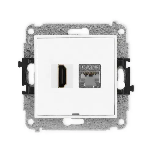 Mechanizm gniazda pojedynczego HDMI 2.0, 4K + gniazda komp. poj. 1xRJ45, kat. 6, ekranowany, 8-stykowy, bez pola opisowego Karlik MINI biały mat 25MGHKBO-46 Nowy
