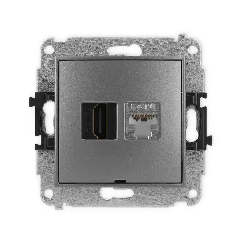 Obniżka ceny Mechanizm gniazda pojedynczego HDMI 2.0, 4K + gniazda komp. poj. 1xRJ45, kat. 6, ekranowany, 8-stykowy, bez pola opisowego Karlik MINI grafitowy 11MGHKBO-46