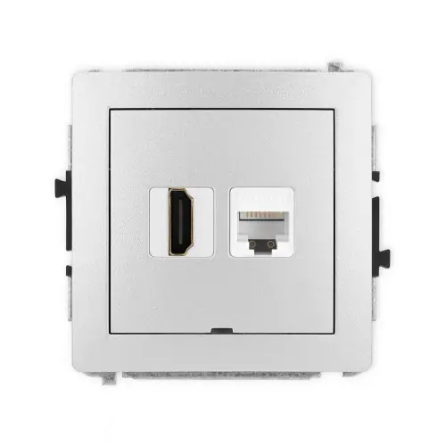 Taniej Mechanizm gniazda pojedynczego HDMI 2.0, 4K + gniazda komp. poj. 1xRJ45, kat. 6A, 8-stykowy, bez pola opisowego Karlik DECO srebrny metalik 7DGHKBO-46A