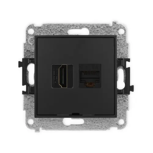 Mechanizm gniazda pojedynczego HDMI 2.0, 4K + gniazda komp. poj. 1xRJ45, kat. 6A, 8-stykowy, bez pola opisowego Karlik ICON czarny mat 12IGHKBO-46A Wyprzedaż