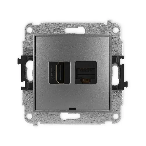 Mechanizm gniazda pojedynczego HDMI 2.0, 4K + gniazda komp. poj. 1xRJ45, kat. 6A, 8-stykowy, bez pola opisowego Karlik ICON grafitowy 11IGHKBO-46A Kup teraz