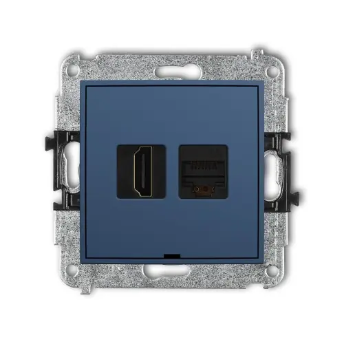 Mechanizm gniazda pojedynczego HDMI 2.0, 4K + gniazda komp. poj. 1xRJ45, kat. 6A, 8-stykowy, bez pola opisowego Karlik ICON navy blue 64IGHKBO-46A Łatwy zwrot