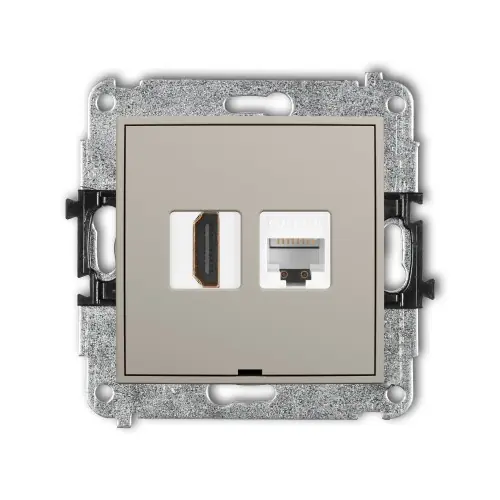 Zamów dziś Mechanizm gniazda pojedynczego HDMI 2.0, 4K + gniazda komp. poj. 1xRJ45, kat. 6A, 8-stykowy, bez pola opisowego Karlik ICON taupe 60IGHKBO-46A